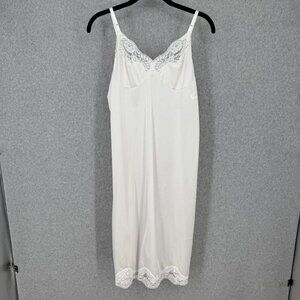 Adonna VTG Midi Lace Trim Slip Dress Size 36 Bright White Adjustable Straps EUC